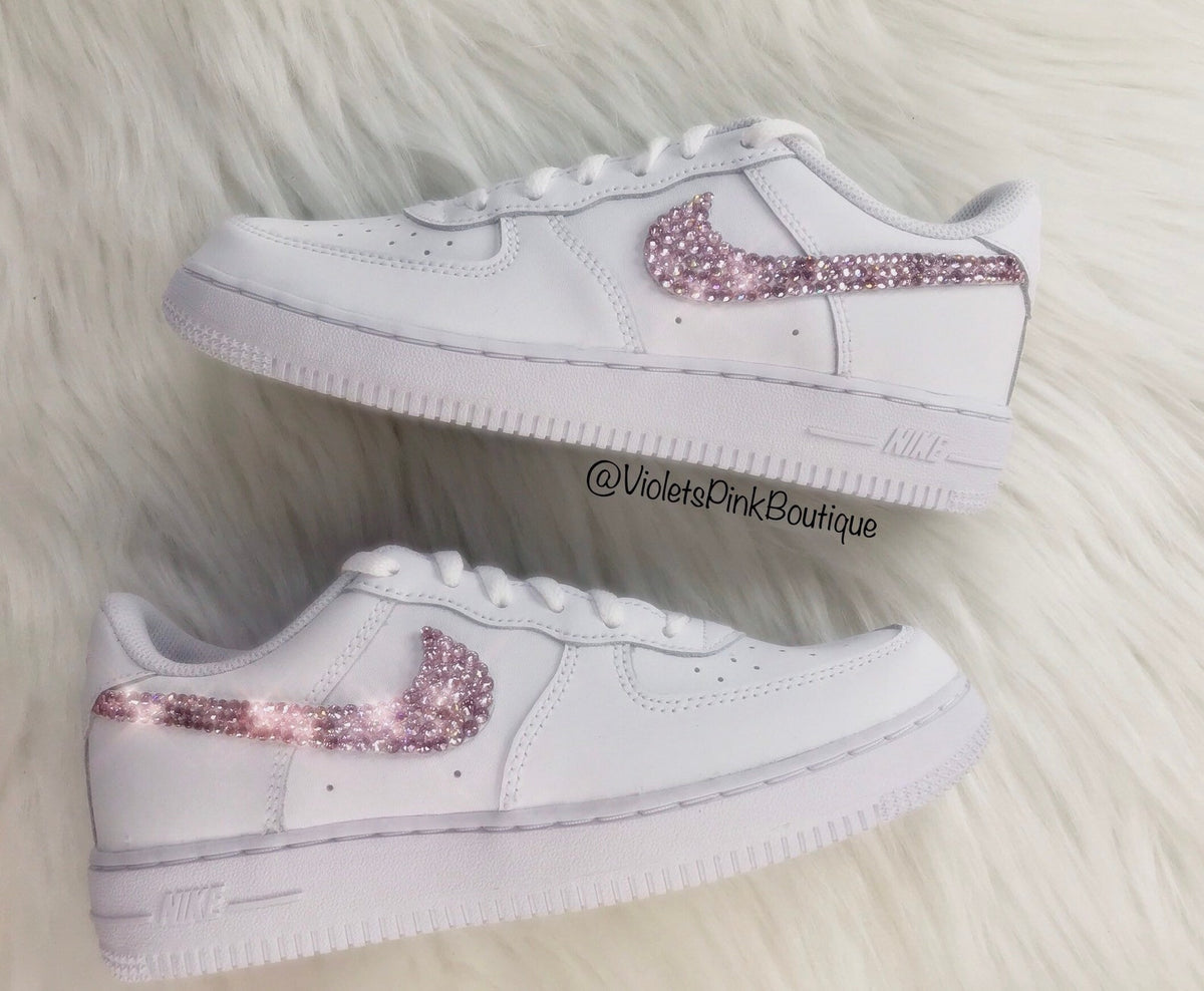 Women's Custom Pink Swarovski Nike Air Force One - Girls Bedazzled Nike Shoes- Pink Diamond Nike Sneakers