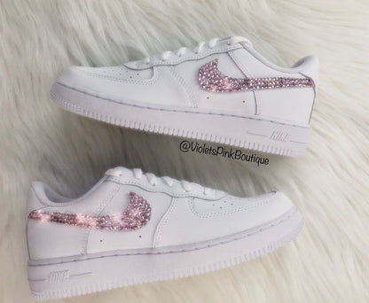 Women's Custom Pink Swarovski Nike Air Force One - Girls Bedazzled Nike Shoes- Pink Diamond Nike Sneakers