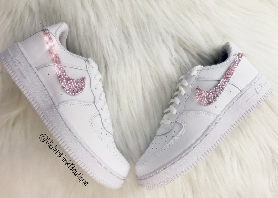 Women's Custom Pink Swarovski Nike Air Force One - Girls Bedazzled Nike Shoes- Pink Diamond Nike Sneakers
