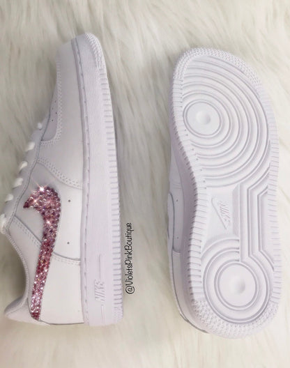 Women's Custom Pink Swarovski Nike Air Force One - Girls Bedazzled Nike Shoes- Pink Diamond Nike Sneakers