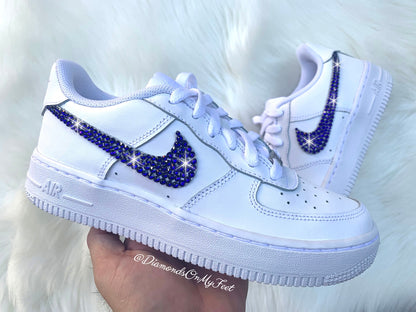 Swarovski Women's Nike Air Force 1 All White Low Sneakers Blinged Out With Authentic Clear Swarovski Crystals Custom Bling Nike Shoes
