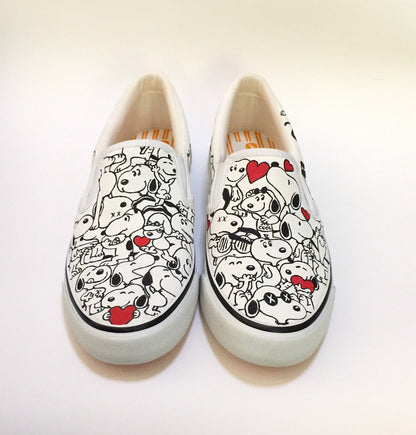 Hand-Painted Cartoon Dog Vans Slip-Ons: Custom Doodle Shoes