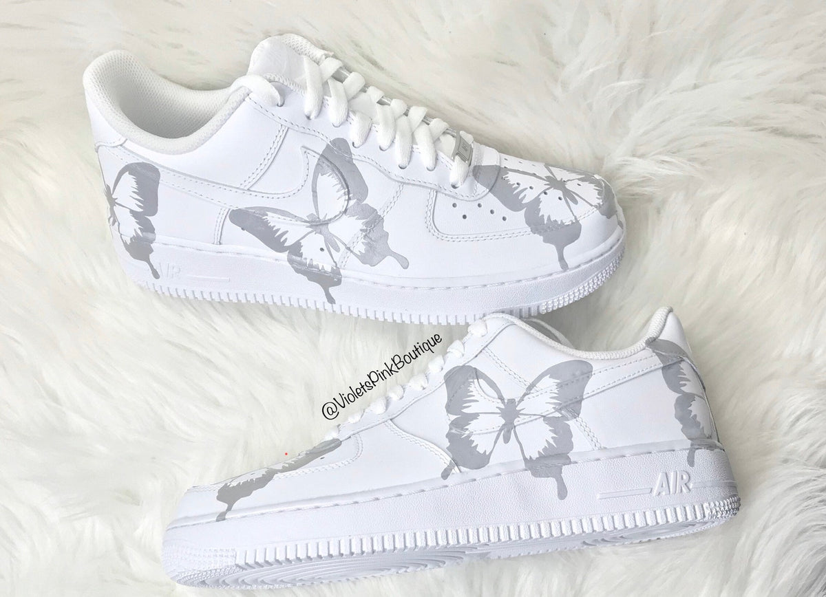 Custom Nike Air Force 1 Reflective Butterflies Women's White Custom Sneakers Butterfly Shoes Nike