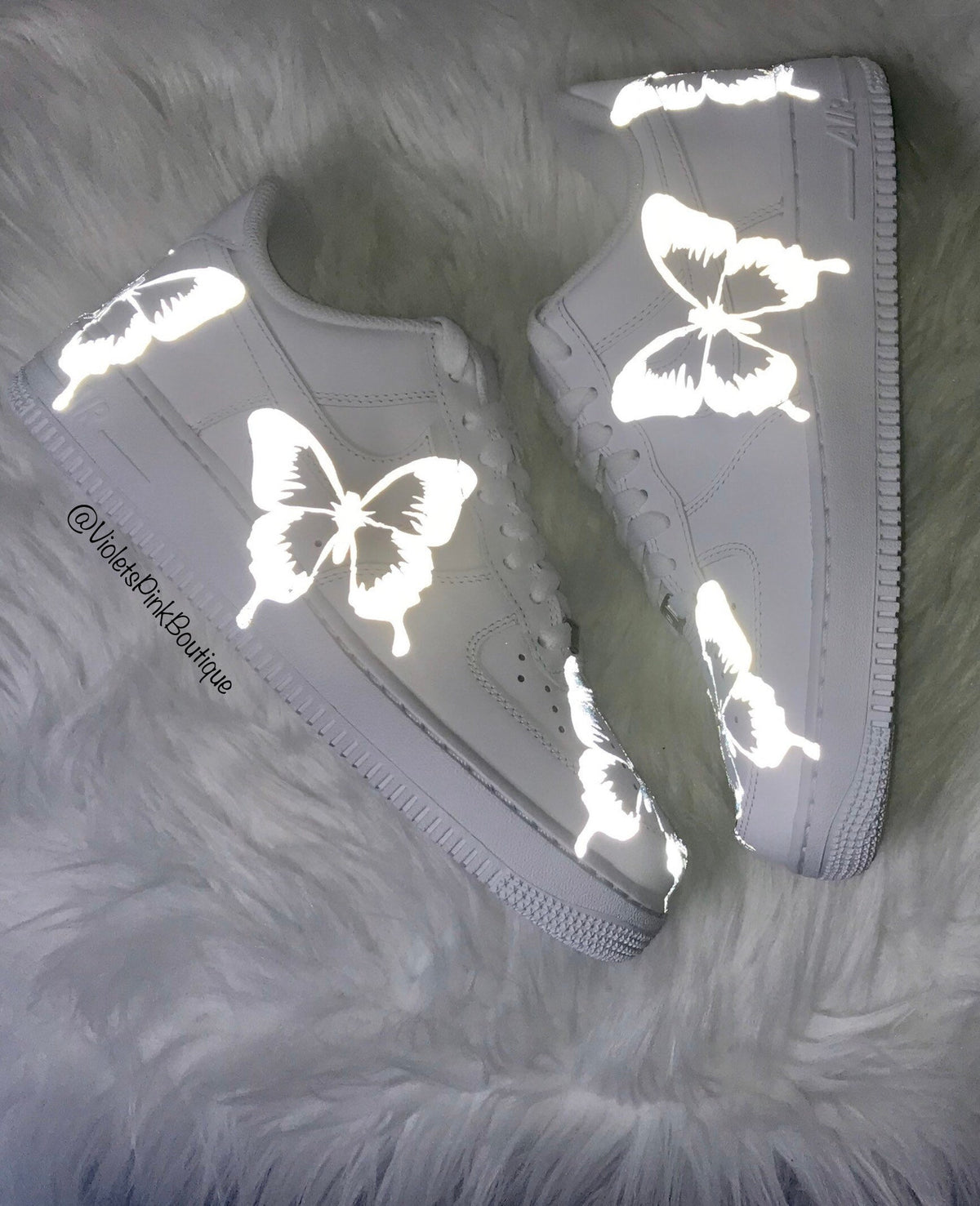 Custom Nike Air Force 1 Reflective Butterflies Women's White Custom Sneakers Butterfly Shoes Nike