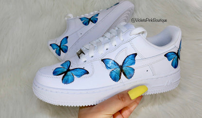 Nike Custom Women's Shoes Butterfly Nike Air Force One Blue Butterflies Women's Custom Butterfly Sneakers