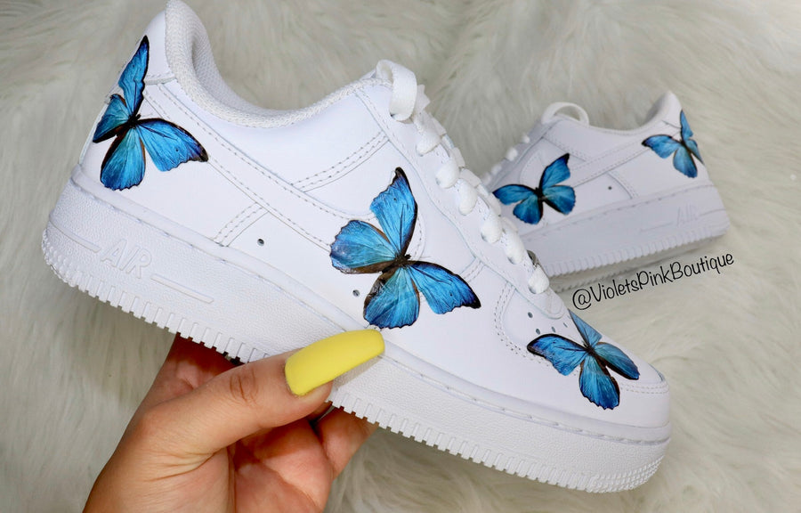 Nike Custom Women's Shoes Butterfly Nike Air Force One Blue Butterflies Women's Custom Butterfly Sneakers