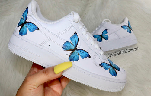 Nike Custom Women's Shoes Butterfly Nike Air Force One Blue Butterflies Women's Custom Butterfly Sneakers