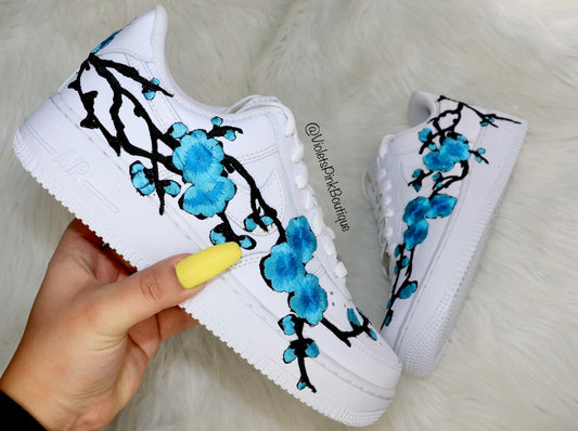 Nike Air Force Custom Cherry Blossom Embroidered Shoes Women's White Sneakers