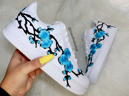 Nike Air Force Custom Cherry Blossom Embroidered Shoes Women's White Sneakers