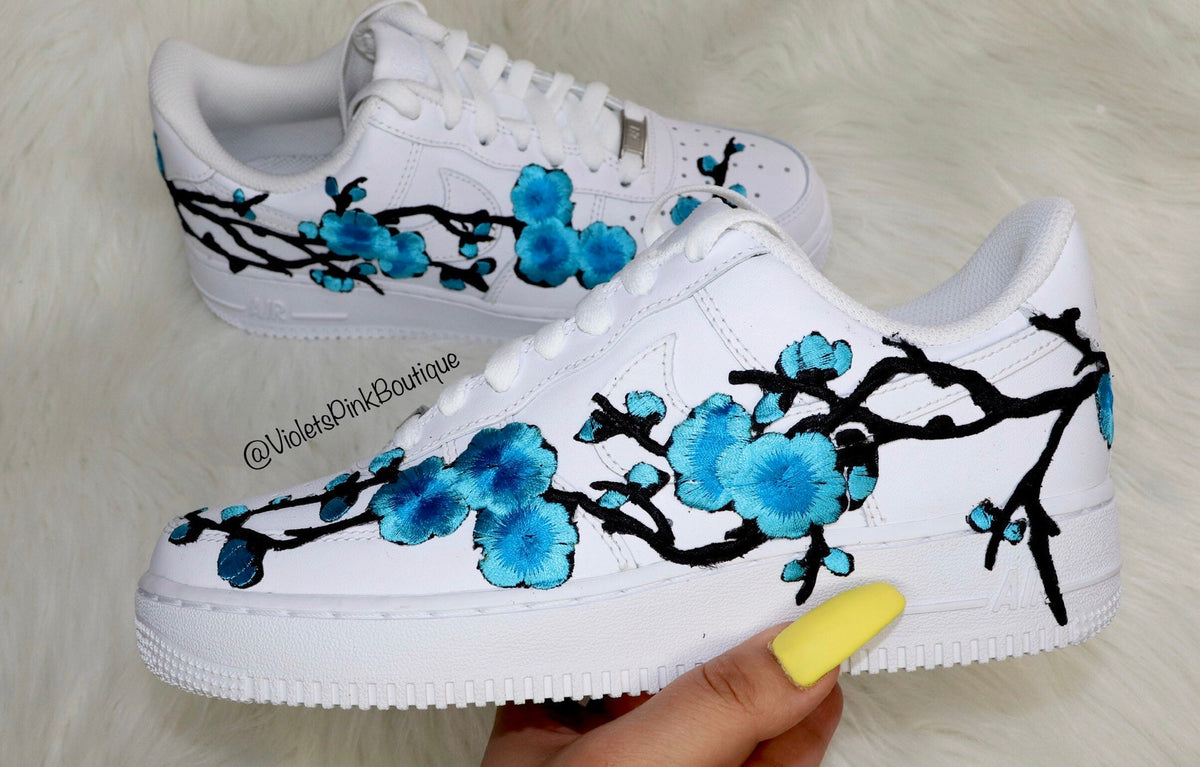 Nike Air Force Custom Cherry Blossom Embroidered Shoes Women's White Sneakers