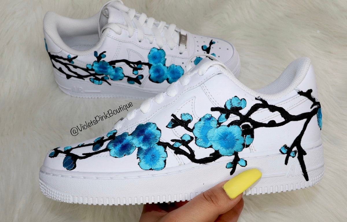 Nike Air Force Custom Cherry Blossom Embroidered Shoes Women's White Sneakers