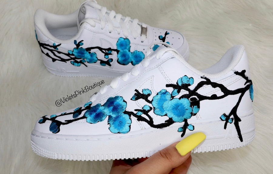 Nike Air Force Custom Cherry Blossom Embroidered Shoes Women's White Sneakers