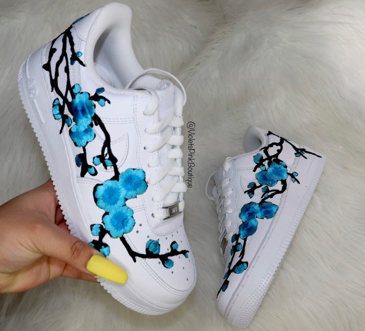 Nike Air Force Custom Cherry Blossom Embroidered Shoes Women's White Sneakers