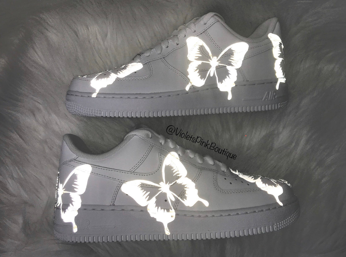 Custom Nike Air Force 1 Reflective Butterflies Women's White Custom Sneakers Butterfly Shoes Nike