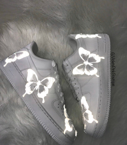 Custom Nike Air Force 1 Reflective Butterflies Women's White Custom Sneakers Butterfly Shoes Nike