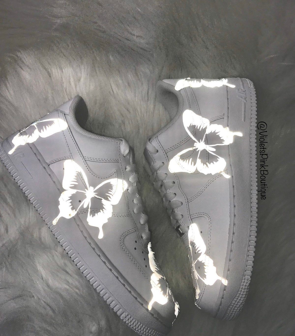 Custom Nike Air Force 1 Reflective Butterflies Women's White Custom Sneakers Butterfly Shoes Nike