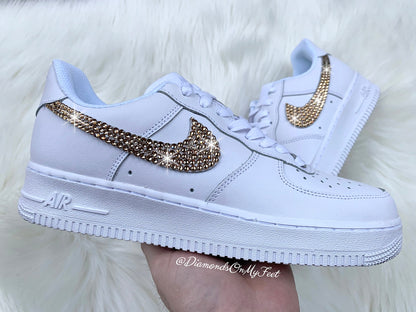 Swarovski Women's Nike Air Force 1 All White Low Sneakers Blinged Out With Authentic Clear Swarovski Crystals Custom Bling Nike Shoes