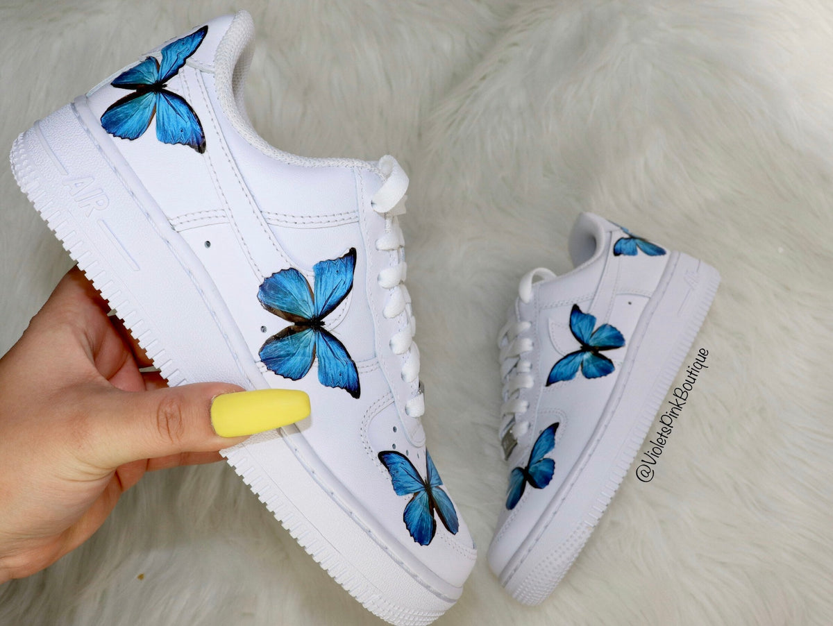 Nike Custom Women's Shoes Butterfly Nike Air Force One Blue Butterflies Women's Custom Butterfly Sneakers