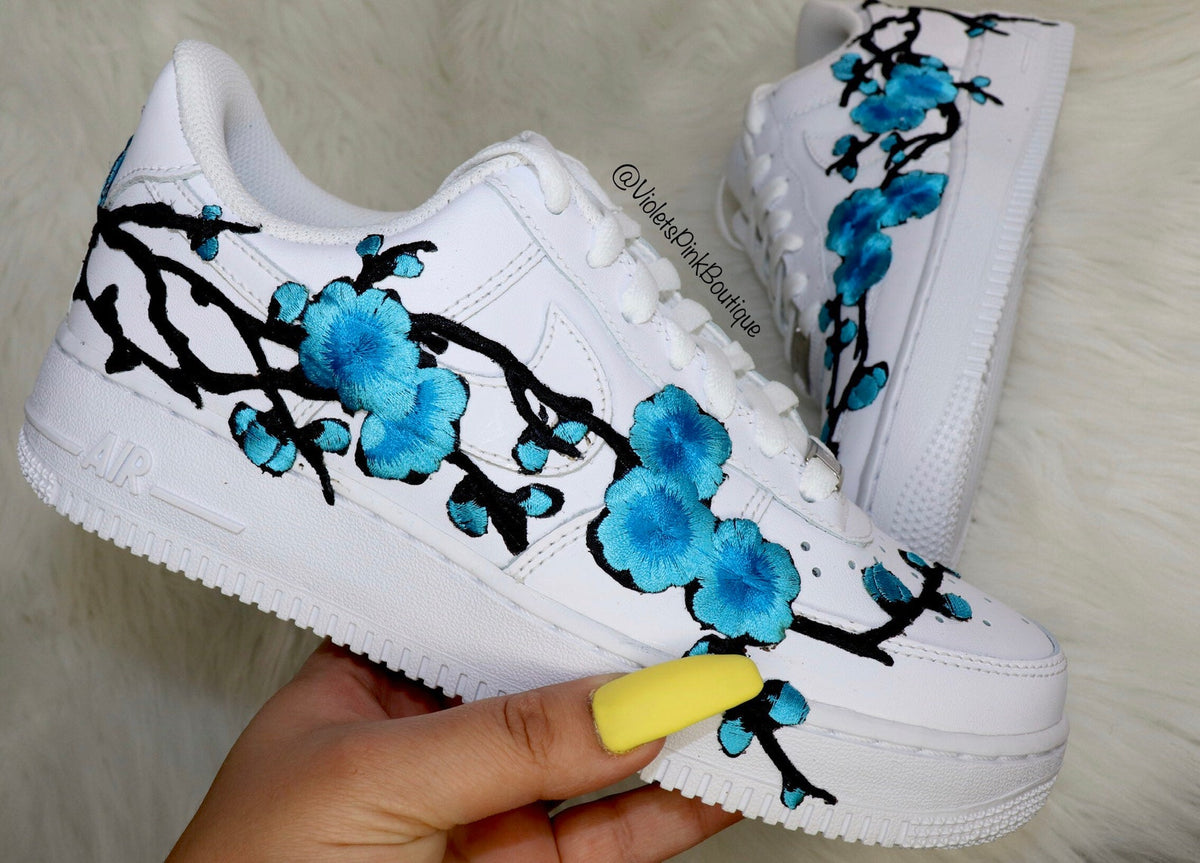 Nike Air Force Custom Cherry Blossom Embroidered Shoes Women's White Sneakers