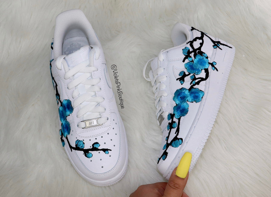 Nike Air Force Custom Cherry Blossom Embroidered Shoes Women's White Sneakers