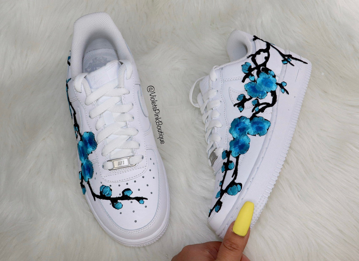 Nike Air Force Custom Cherry Blossom Embroidered Shoes Women's White Sneakers