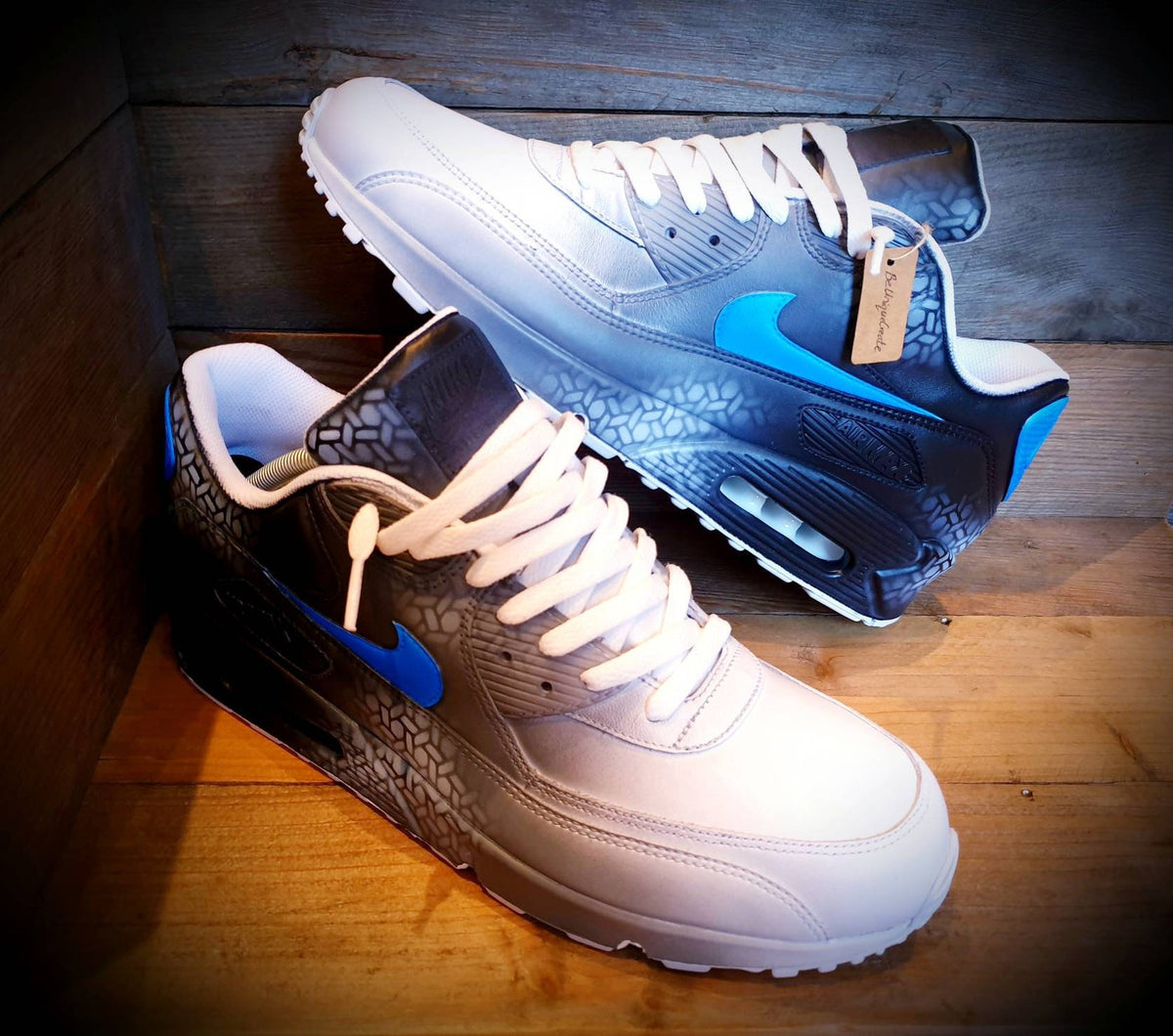 Custom Painted Air Max 90/Sneakers/Shoes/Kicks/Premium/Personalised/Neon Blue Graffiti