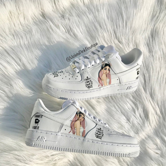 Custom Nike Air Force 1s Ariana Grande Women's Custom All White Sneakers