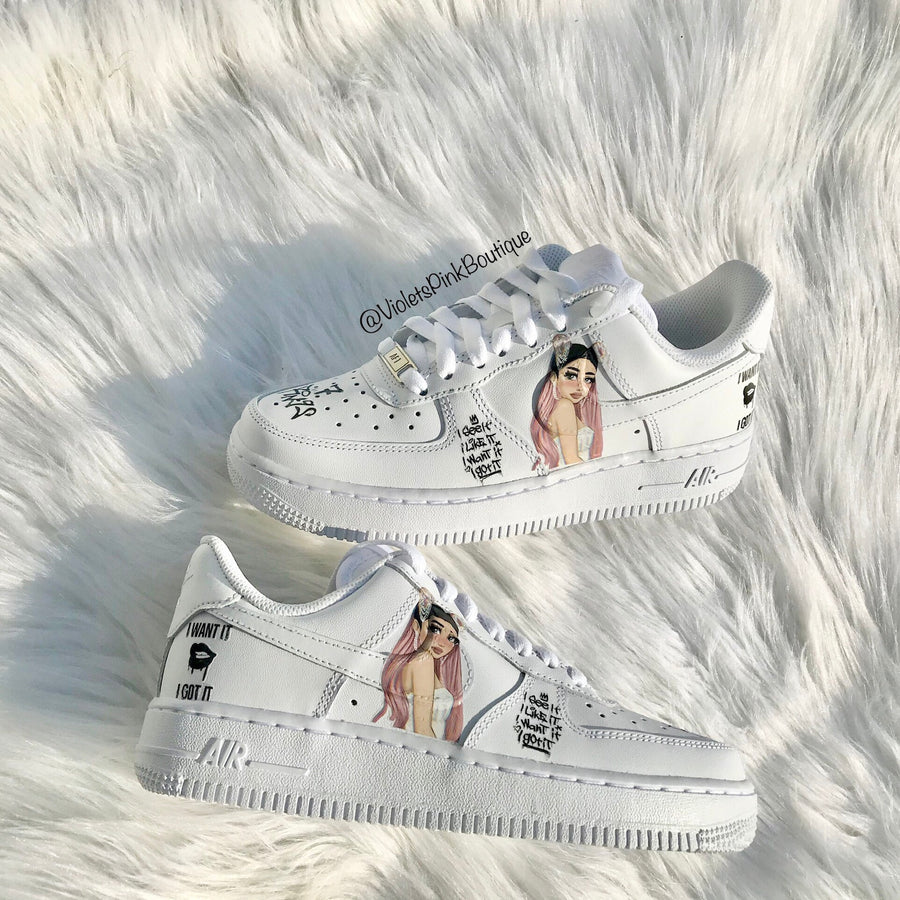 Custom Nike Air Force 1s Ariana Grande Women's Custom All White Sneakers