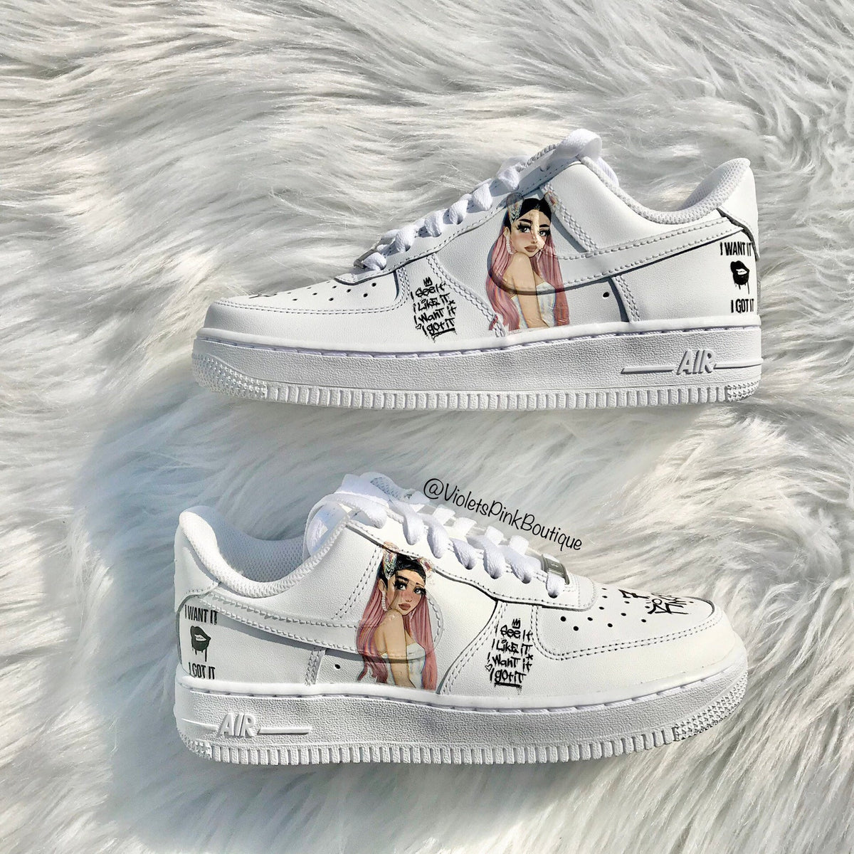Custom Nike Air Force 1s Ariana Grande Women's Custom All White Sneakers