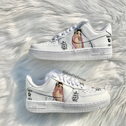 Custom Nike Air Force 1s Ariana Grande Women's Custom All White Sneakers