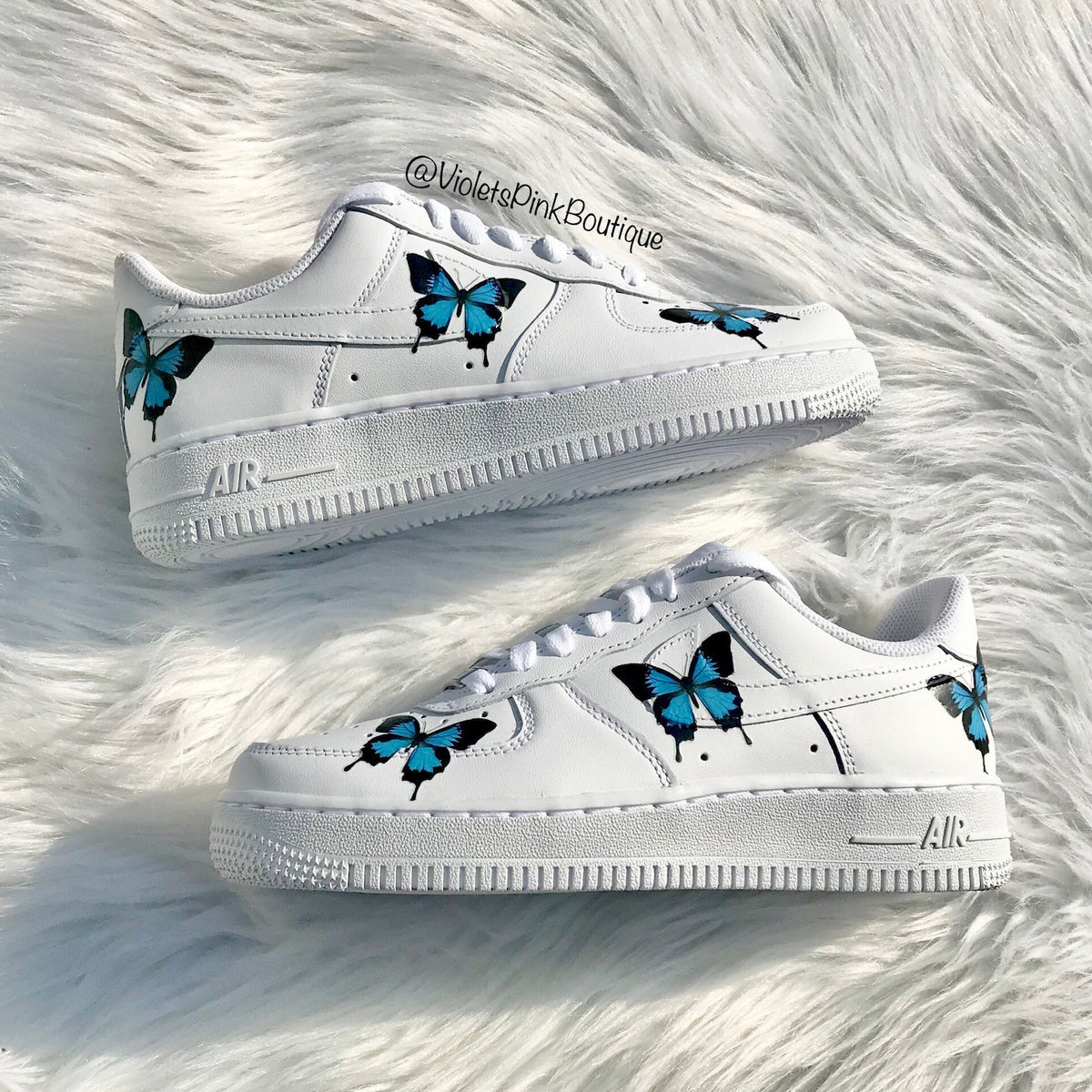 Custom Nike Air Force One Blue Butterflies Women's Custom Butterfly Sneakers Nike Shoes AF1