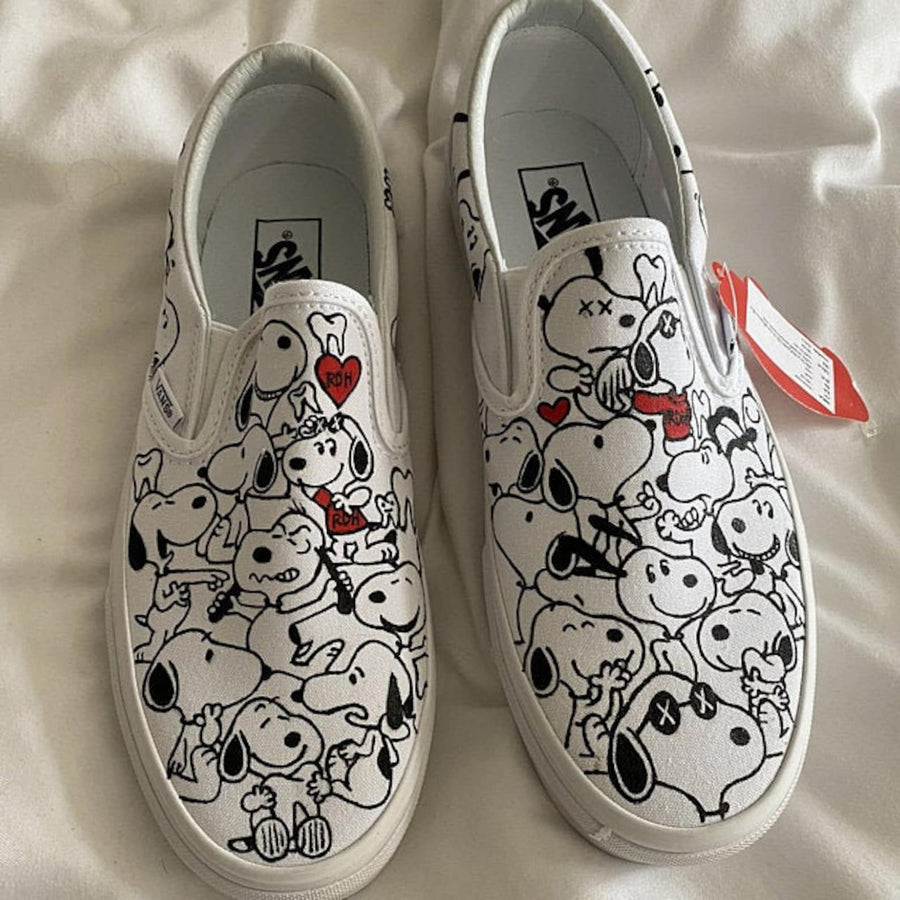 Hand-Painted Cartoon Dog Vans Slip-Ons: Custom Doodle Shoes