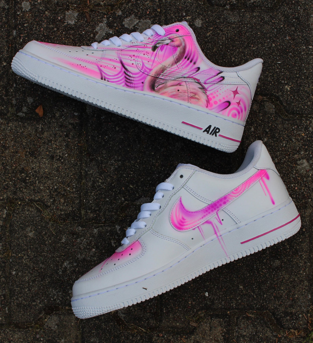 Custom Nike Air Force 1 “Pink Flamingo” Street Art Graffiti Style Sneaker Art