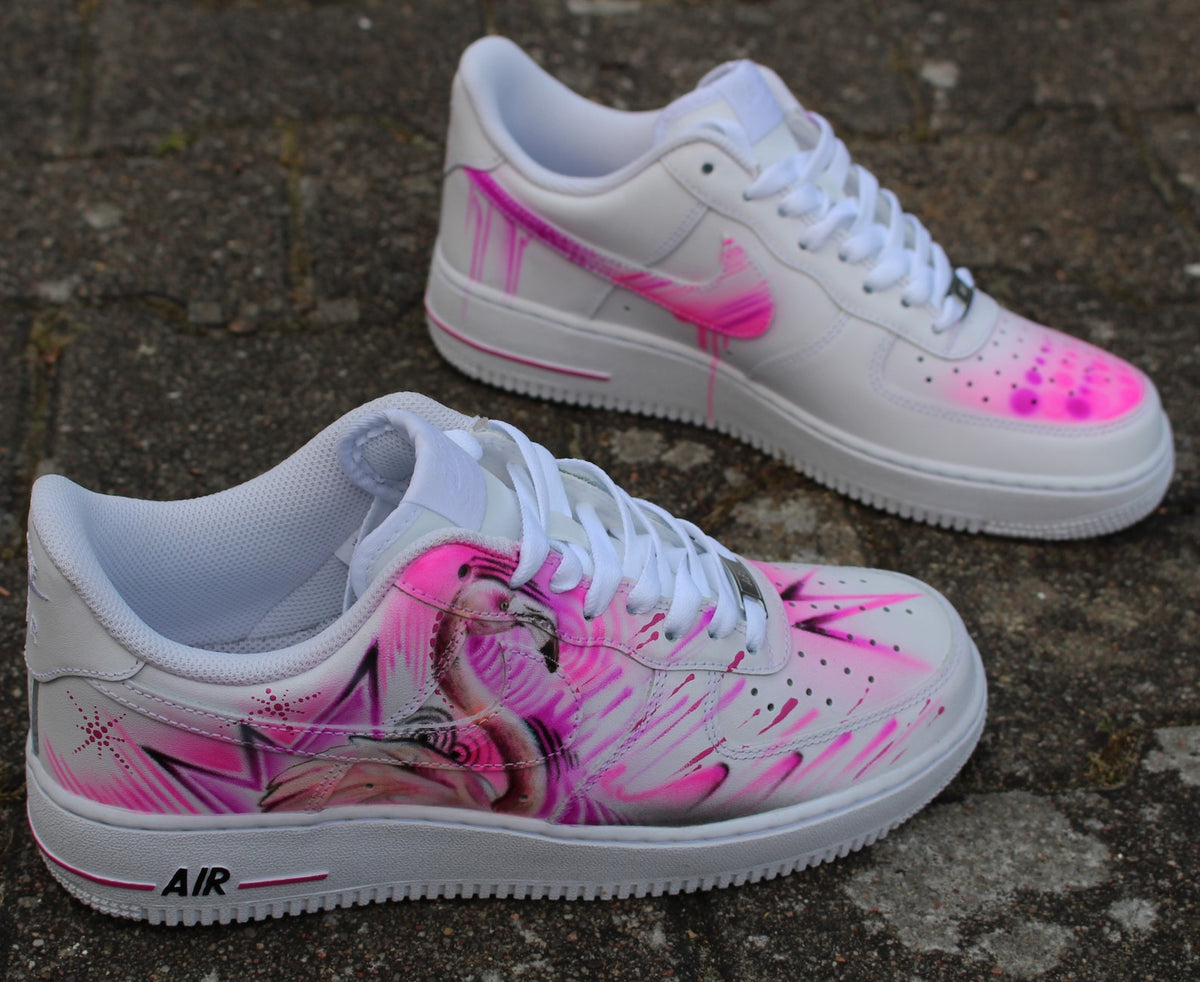 Custom Nike Air Force 1 “Pink Flamingo” Street Art Graffiti Style Sneaker Art