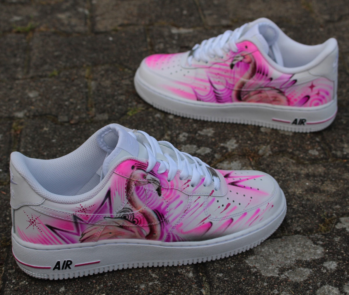 Custom Nike Air Force 1 “Pink Flamingo” Street Art Graffiti Style Sneaker Art