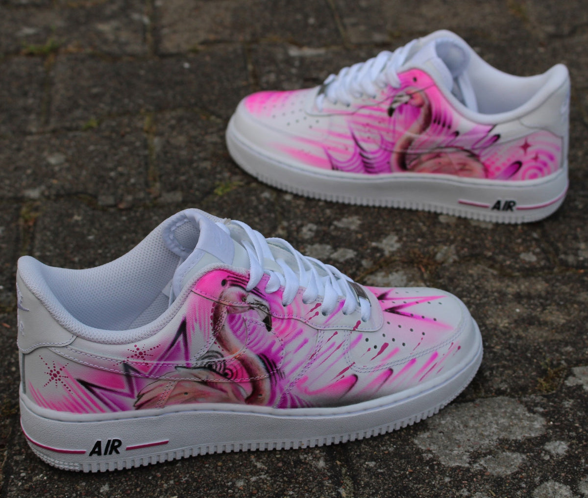 Custom Nike Air Force 1 “Pink Flamingo” Street Art Graffiti Style Sneaker Art