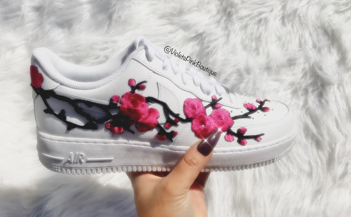 Custom Nike Air Force 1 Cherry Blossoms Embroidered Shoes Women's White Custom Sneakers- Gift ideas