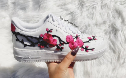 Custom Nike Air Force 1 Cherry Blossoms Embroidered Shoes Women's White Custom Sneakers- Gift ideas