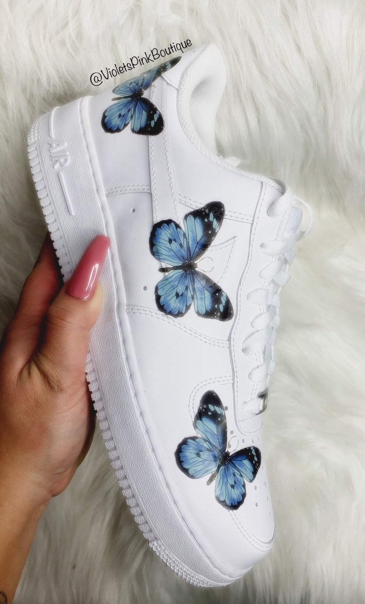 Custom Nike Air Force 1s Blue Butterflies Women's Custom Butterfly Sneakers On Sale Gifts
