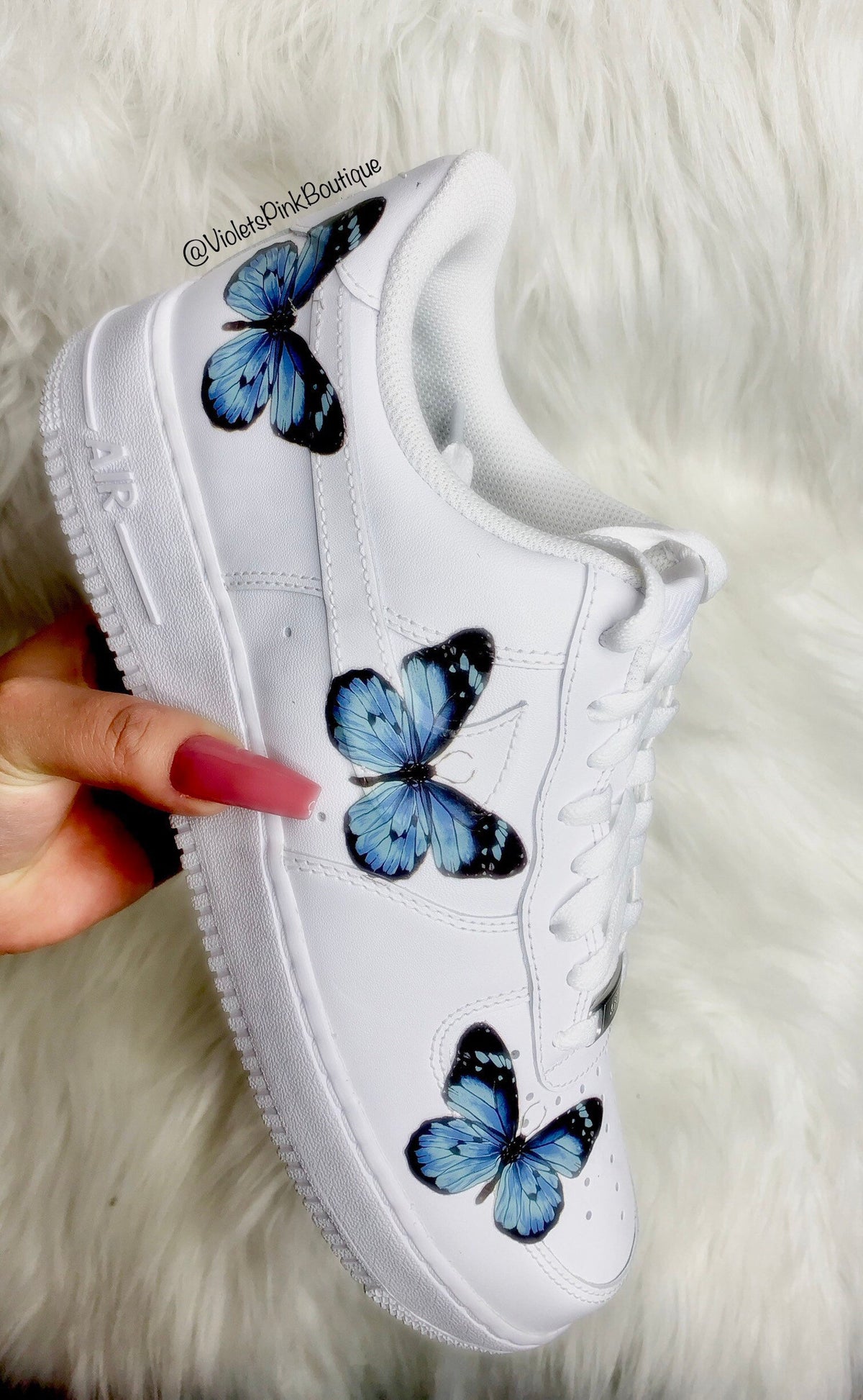 Custom Nike Air Force 1s Blue Butterflies Women's Custom Butterfly Sneakers On Sale Gifts