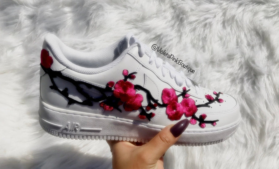 Custom Nike Air Force 1 Cherry Blossoms Embroidered Shoes Women's White Custom Sneakers- Gift ideas