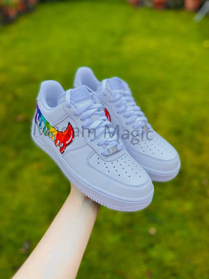 Hand Painted Custom Air Force 1 Low Cartoon Rainbow Drip AF1 Customized Made to Order Woman Man Sneakers Handmade Shoes