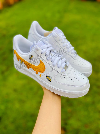 Hand Painted Custom Air Force 1 Low Bee Honey Honeycomb Drip Bumblebee AF1 Customized Made to Order Woman Man Sneakers Handmade