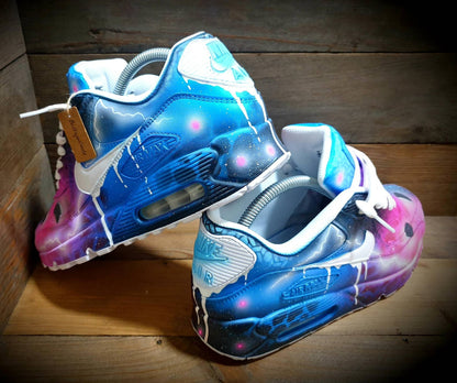 Custom Painted Air Max 90/Sneakers/Shoes/Kicks/Premium/Personalised/Solar Drip-Blue