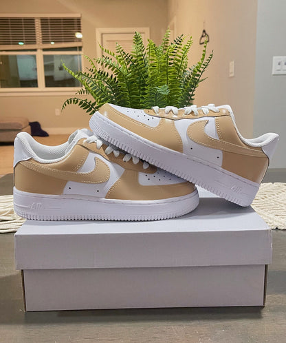 Custom Hand-Painted Nike Air Force 1 - Beige Colorblock Sneakers