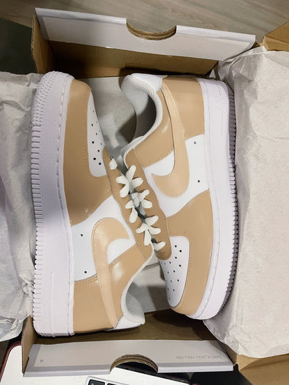Custom Hand-Painted Nike Air Force 1 - Beige Colorblock Sneakers