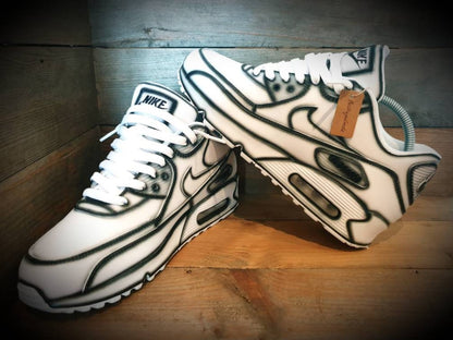 Custom Painted Air Max 90/Sneakers/Shoes/Kicks/Premium/Personalised/White Cartoon