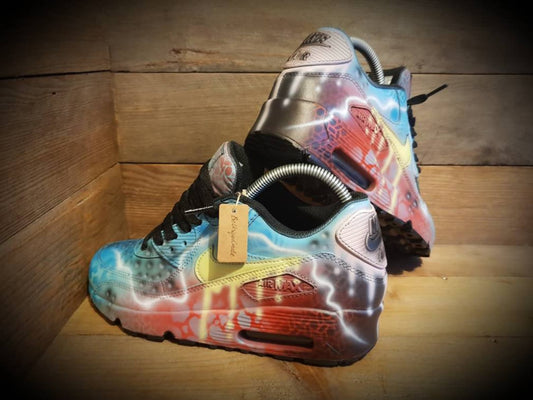 Custom Painted Air Max 90/Sneakers/Shoes/Kicks/Premium/Personalised/Red Blue Graffiti