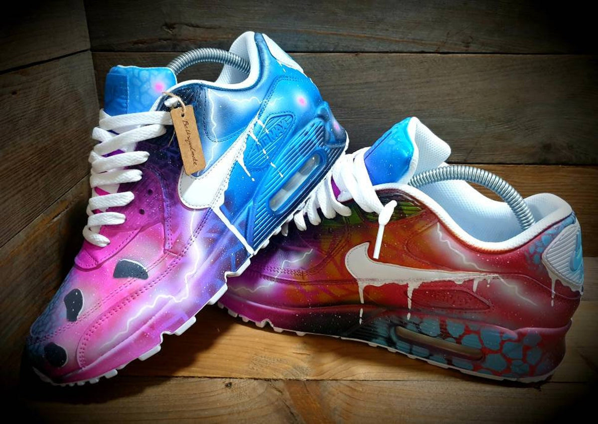 Custom Painted Air Max 90/Sneakers/Shoes/Kicks/Premium/Personalised/Solar Drip-Blue