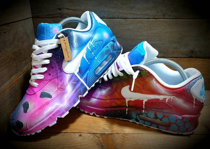 Custom Painted Air Max 90/Sneakers/Shoes/Kicks/Premium/Personalised/Solar Drip-Blue